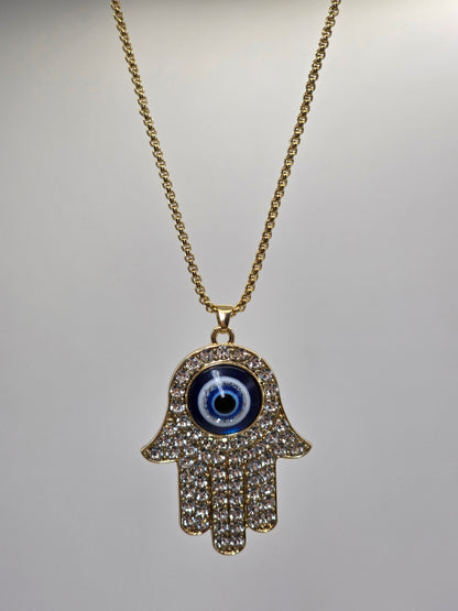 Hamsa Hand Evil Eye Large Pendant Necklace