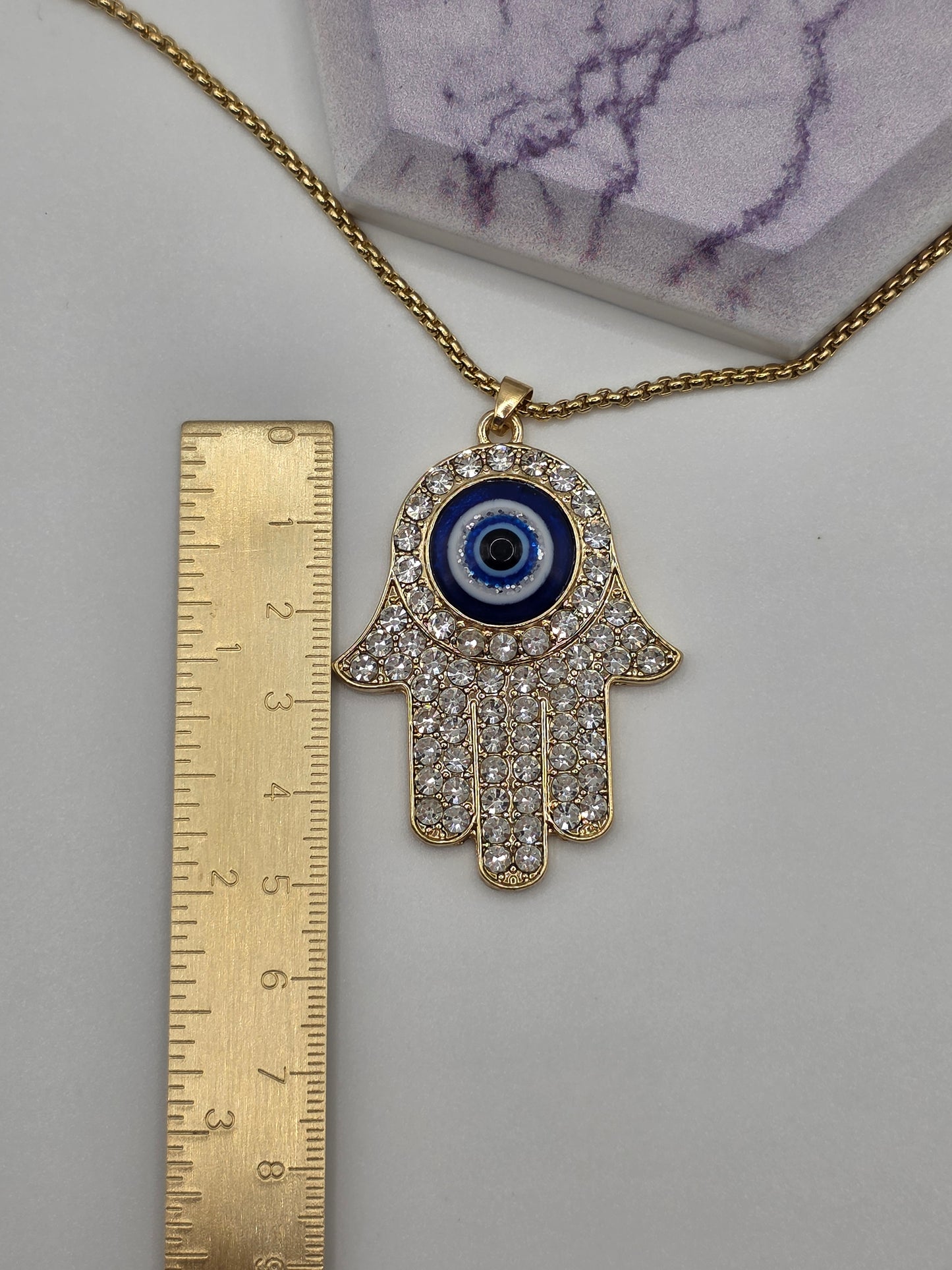 Hamsa Hand Evil Eye Large Pendant Necklace
