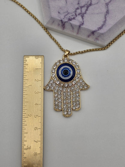 Hamsa Hand Evil Eye Large Pendant Necklace