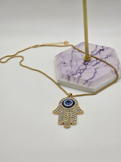 Hamsa Hand Evil Eye Large Pendant Necklace