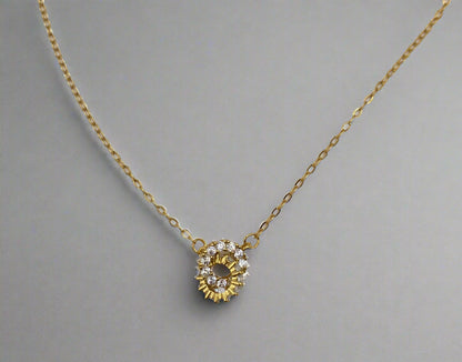 14K Gold Plated Interlocking Diamond Ring Pendant Necklace