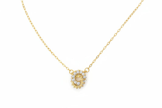 925 Sterling Silver 14K Gold Plated - Interlocking Diamond Ring Pendant Necklace