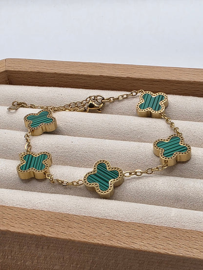 Green Clover Charm Bracelet – Gold Plated
