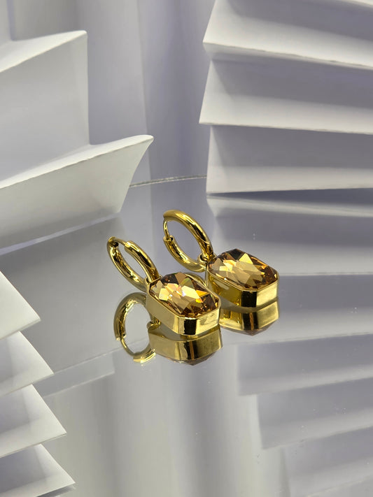 Radiant Cut Drop Earrings – Honey Crystal