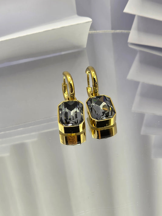 Radiant Cut Drop Earrings – Grey Crystal