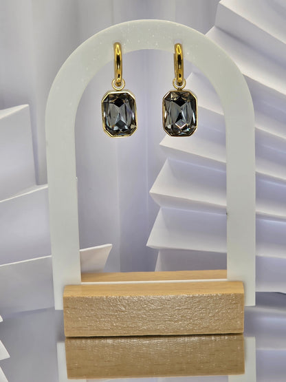 Radiant Cut Drop Earrings – Grey Crystal