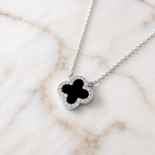925 Sterling Silver Black Clover Necklace