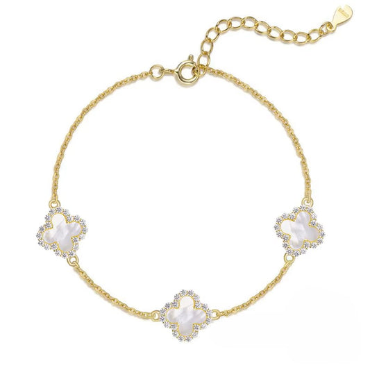 Clover Bracelet – 925 Sterling Silver 14K Gold Plated with Iridescent Shell