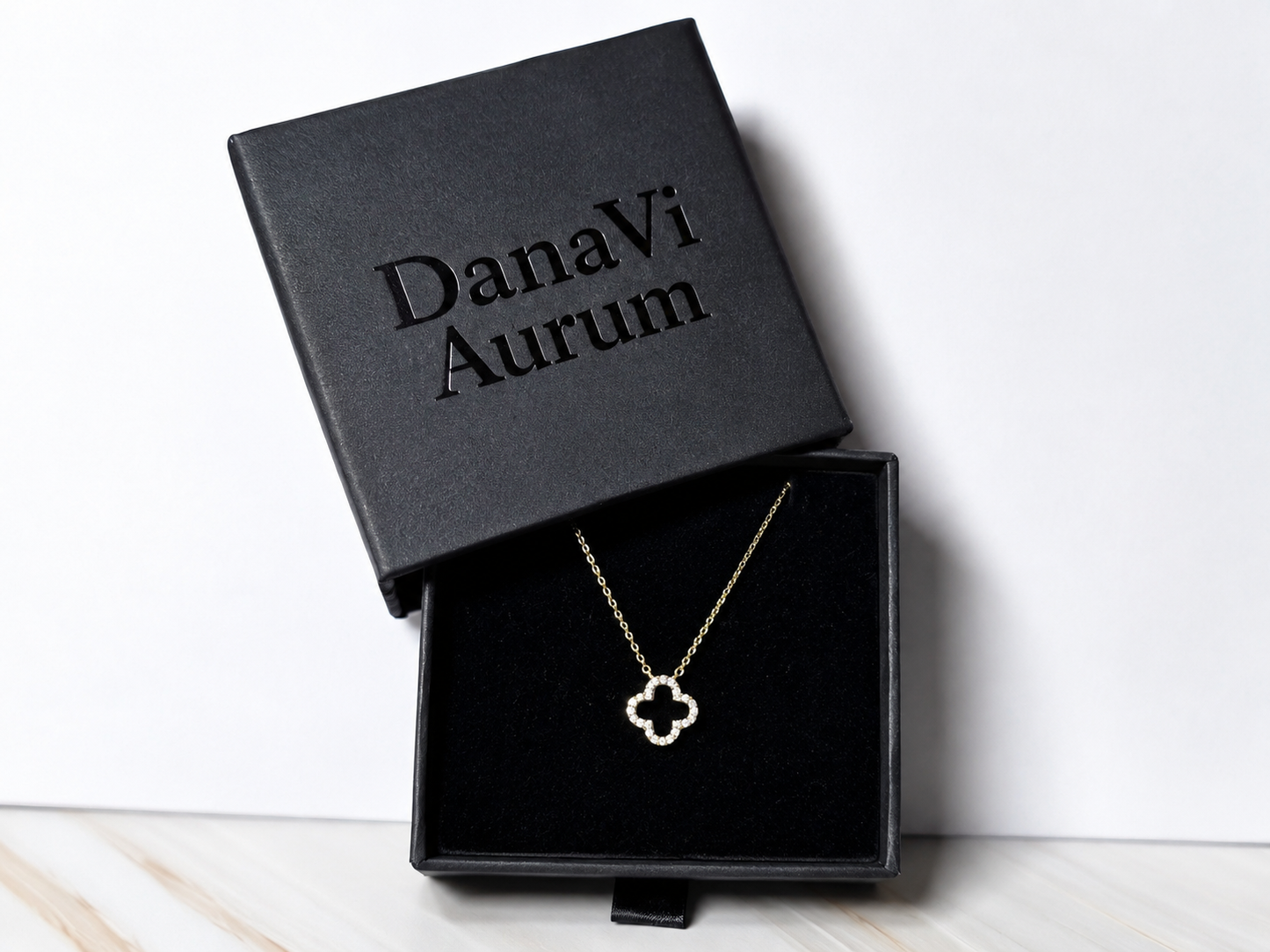 925 Sterling Silver Black Clover Necklace – 14K Gold Plated