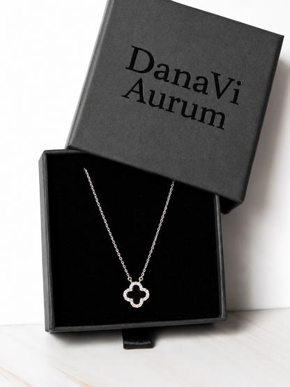 925 Sterling Silver Black Clover Necklace