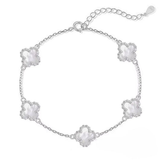 Clover Luxe Bracelet – 925 Sterling Silver with Iridescent Shell