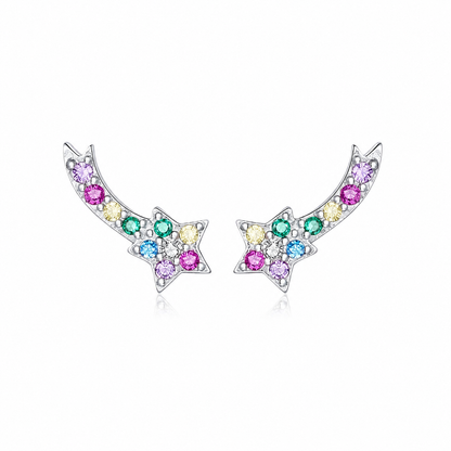 925 Sterling Silver Shooting Star Stud Earrings – Enamel Rainbow Gem Detail | Hypoallergenic Gift for Girls, Teens & Women