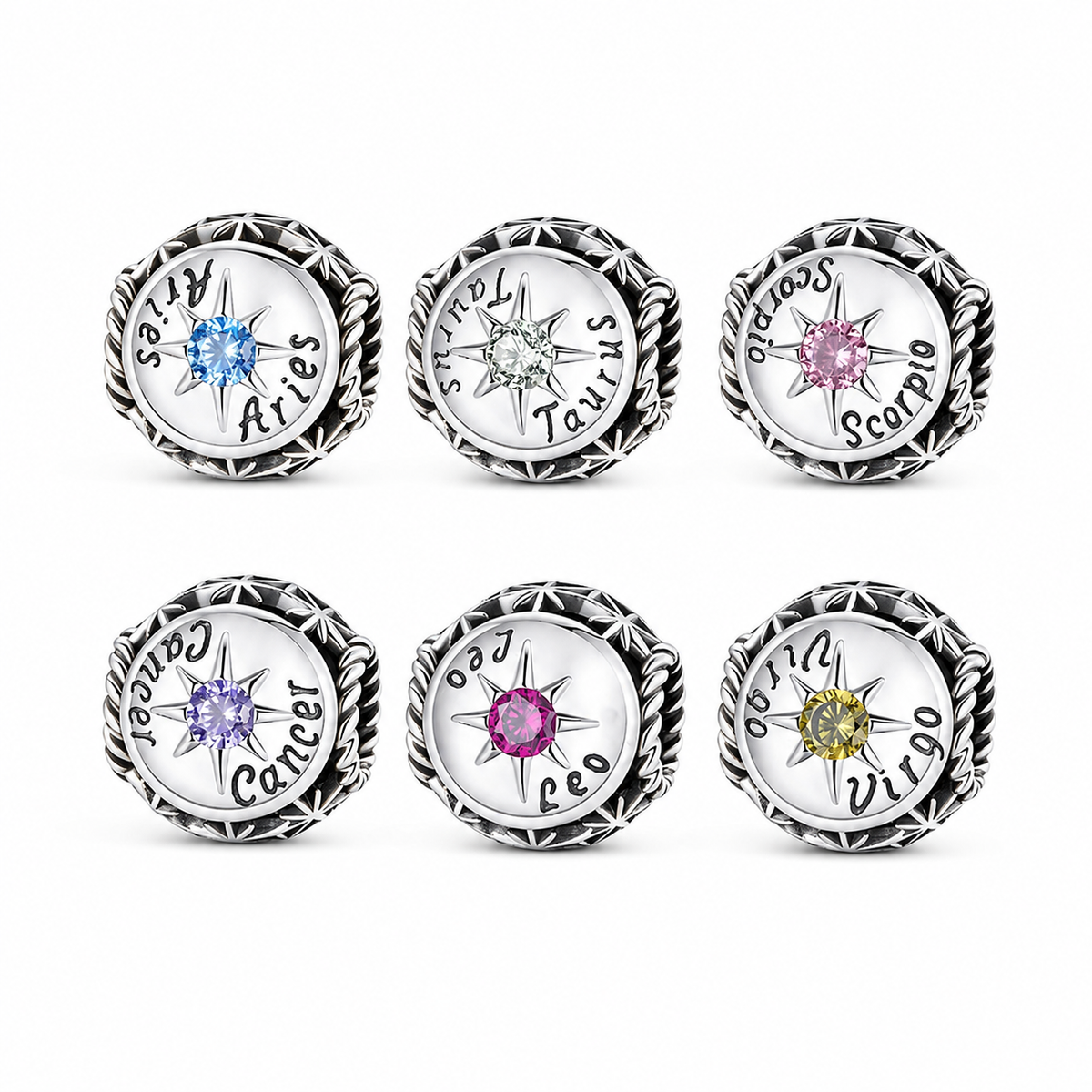 925 Sterling Silver Zodiac Charm Pendant – with Birthstone Detail