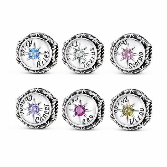 925 Sterling Silver Zodiac Charm Pendant – with Birthstone Detail