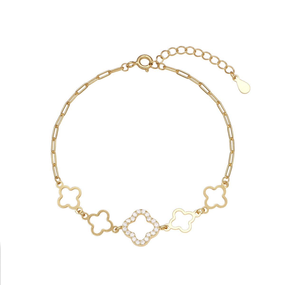925 Sterling Silver Clover Link Bracelet – 14K Gold Plated