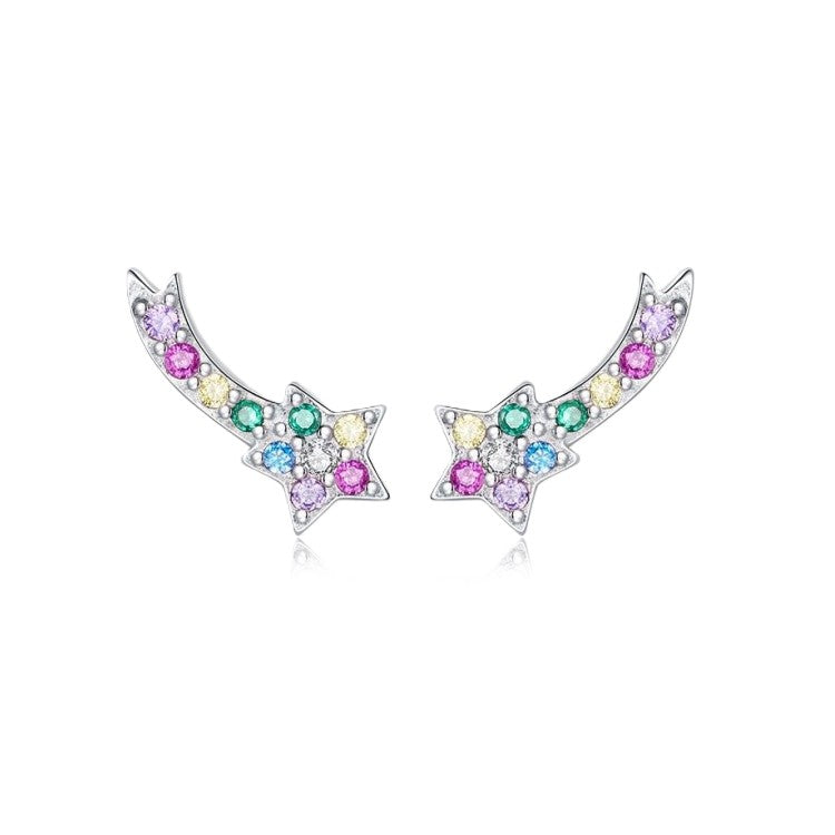 925 Sterling Silver Shooting Star Stud Earrings – Enamel Rainbow Gem Detail | Hypoallergenic Gift for Girls, Teens & Women