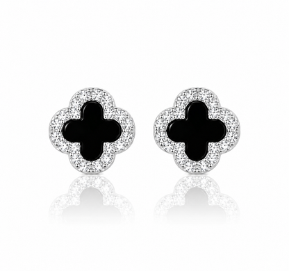 925 Sterling Silver Black Clover Stud Earrings