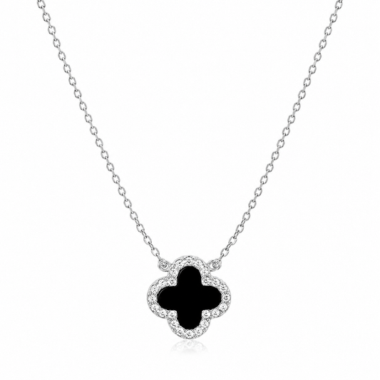 925 Sterling Silver Black Clover Necklace
