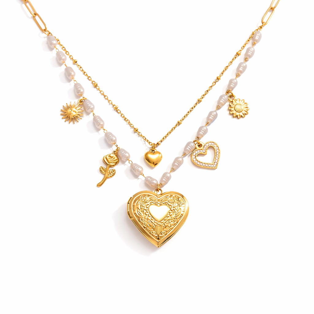 Aurum Charm Pearl Locket Necklace