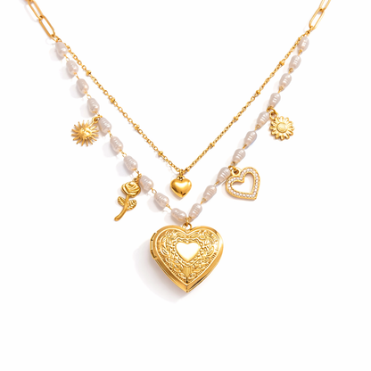 Aurum Charm Pearl Locket Necklace