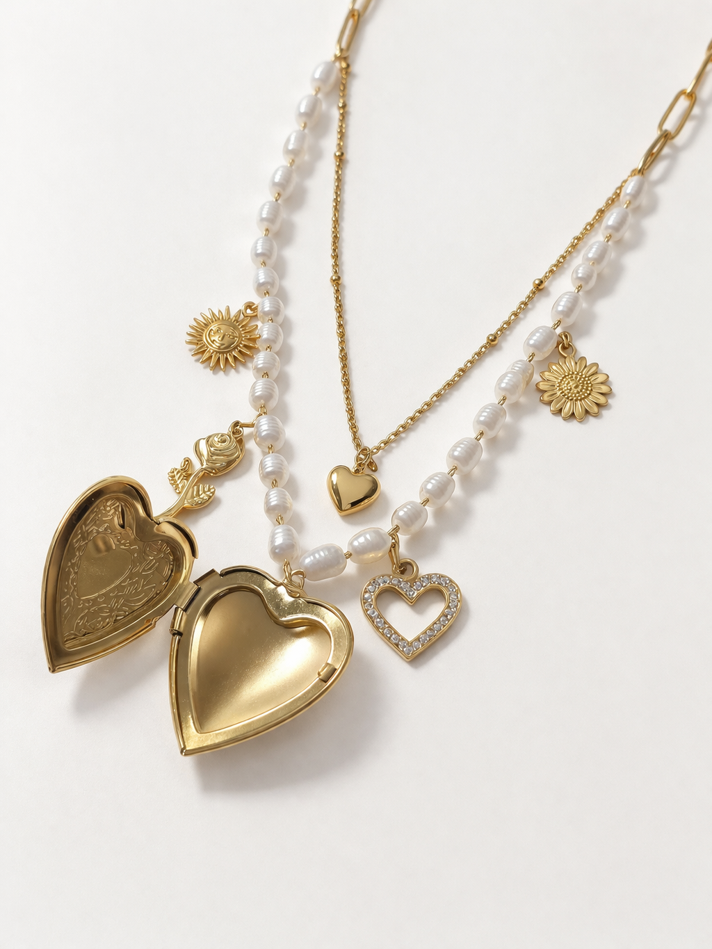 Aurum Charm Pearl Locket Necklace