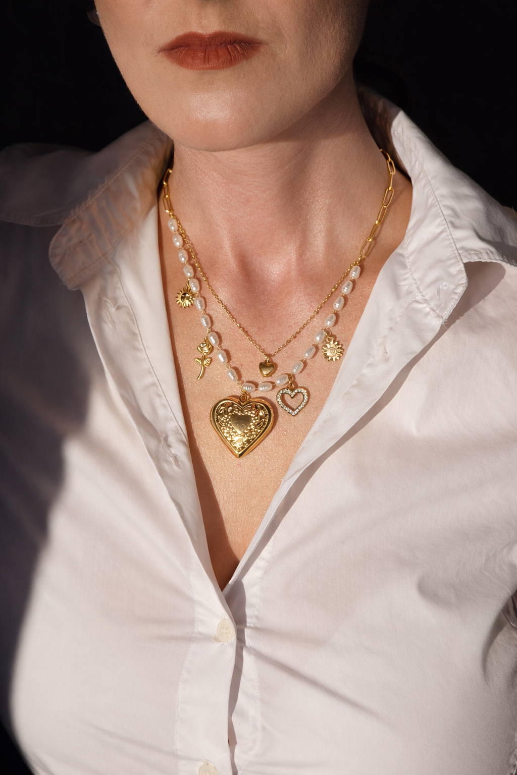 Aurum Charm Pearl Locket Necklace