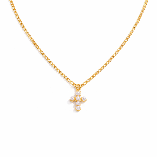 Aurum Pearl Cross Necklace