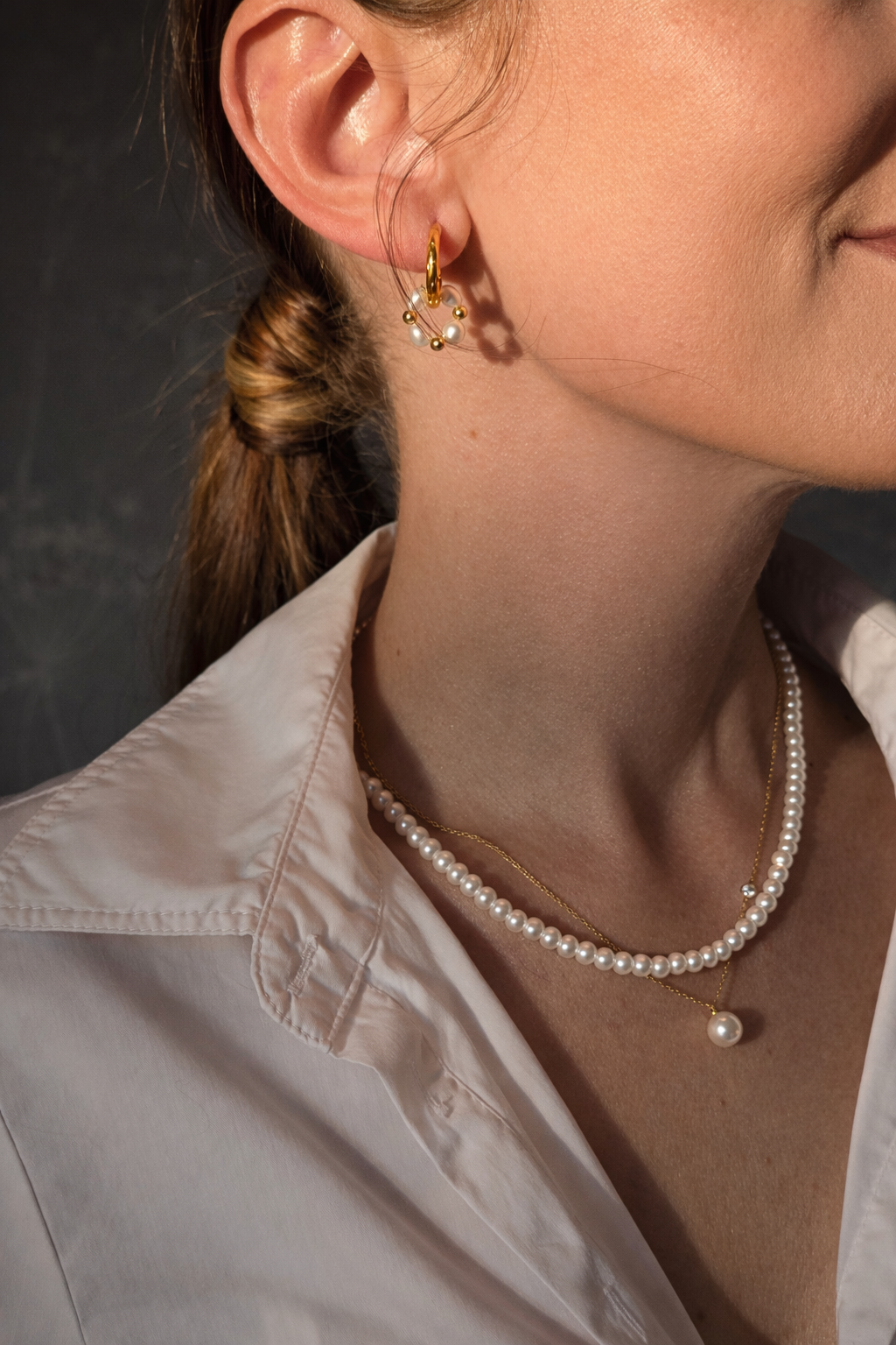 Aurum Pearl Drop Hoops