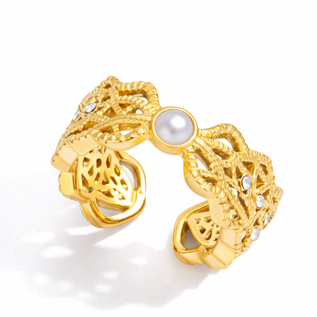 Aurum Pearl Sculptural Open Ring