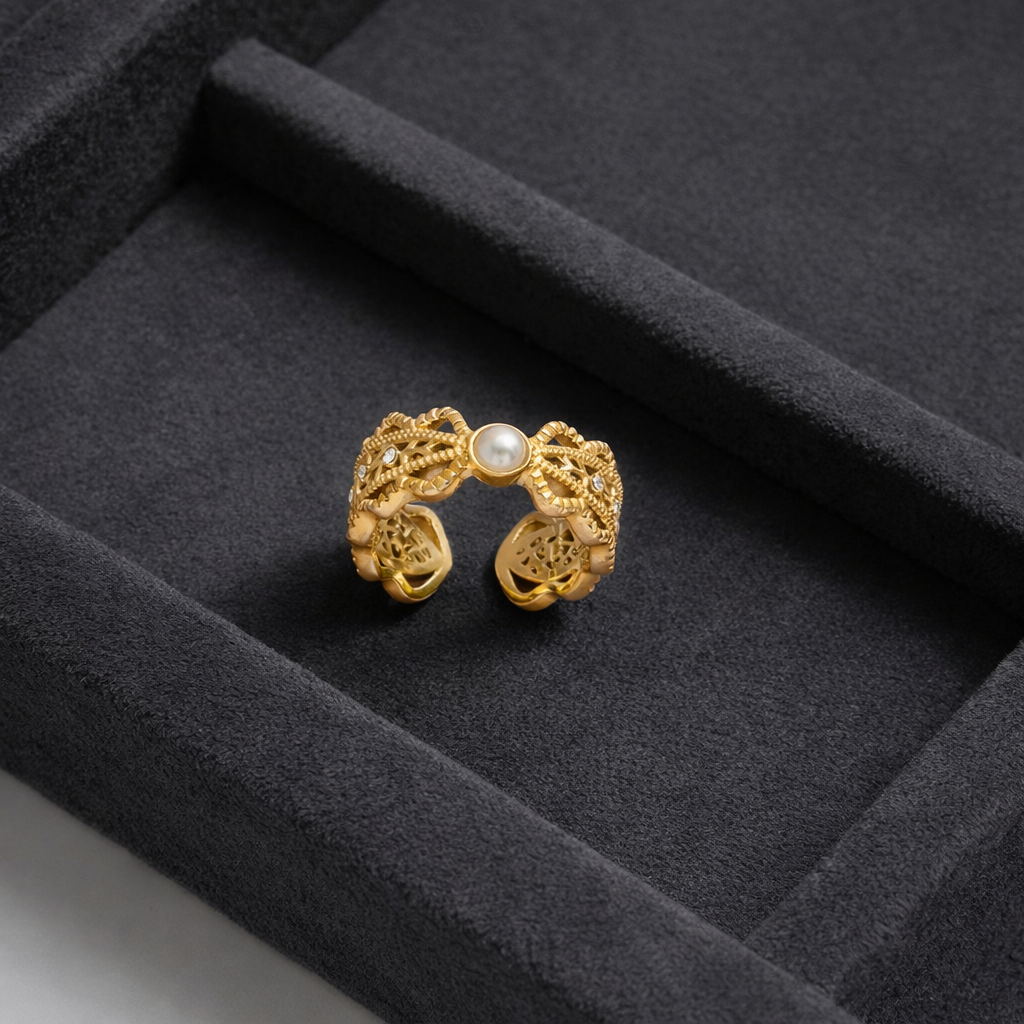 Aurum Pearl Sculptural Open Ring
