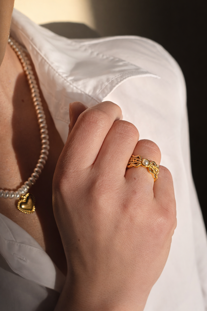 Aurum Pearl Sculptural Open Ring