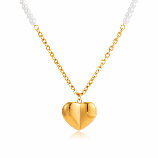 Aurum Sculpted Heart Pearl Necklace