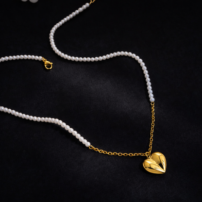 Aurum Sculpted Heart Pearl Necklace