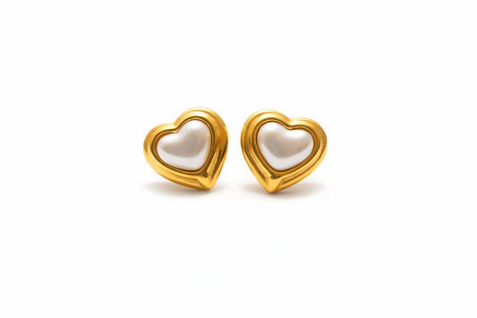 Aurum Pearl Heart Stud Earrings