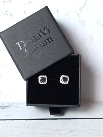 Black Moissanite Stud Earrings – 925 Sterling Silver