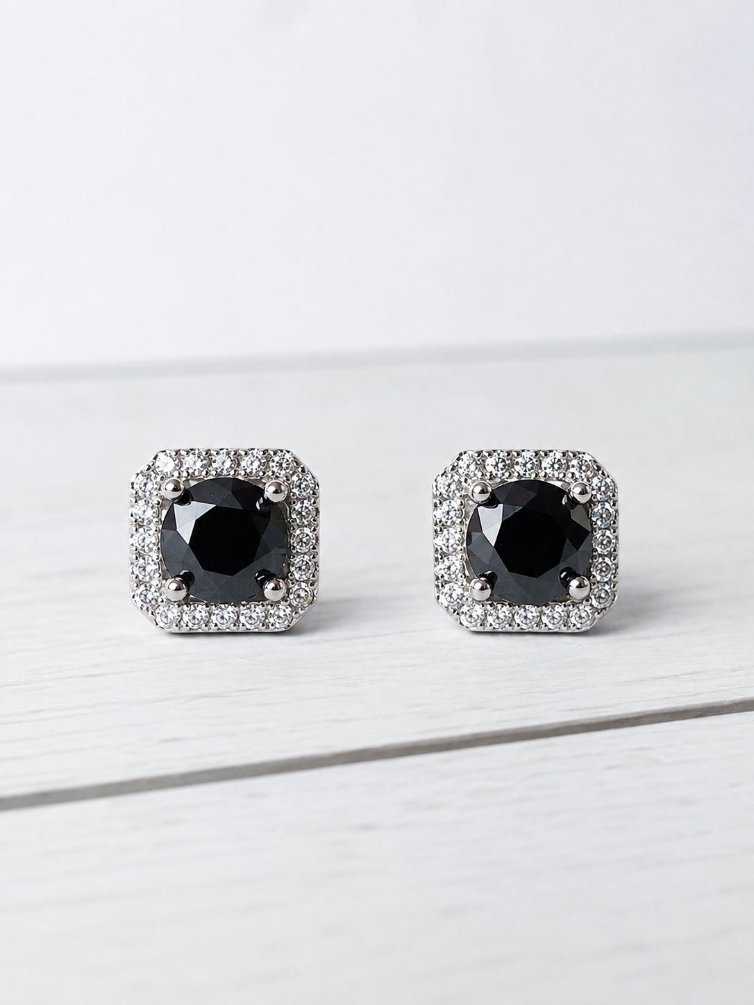 Black Moissanite Stud Earrings – 925 Sterling Silver