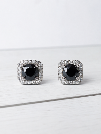 Black Moissanite Stud Earrings – 925 Sterling Silver