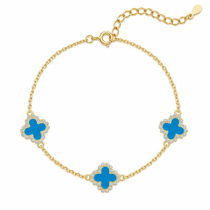 Blue Clover Bracelet – 925 Sterling Silver, 14K Gold Plated
