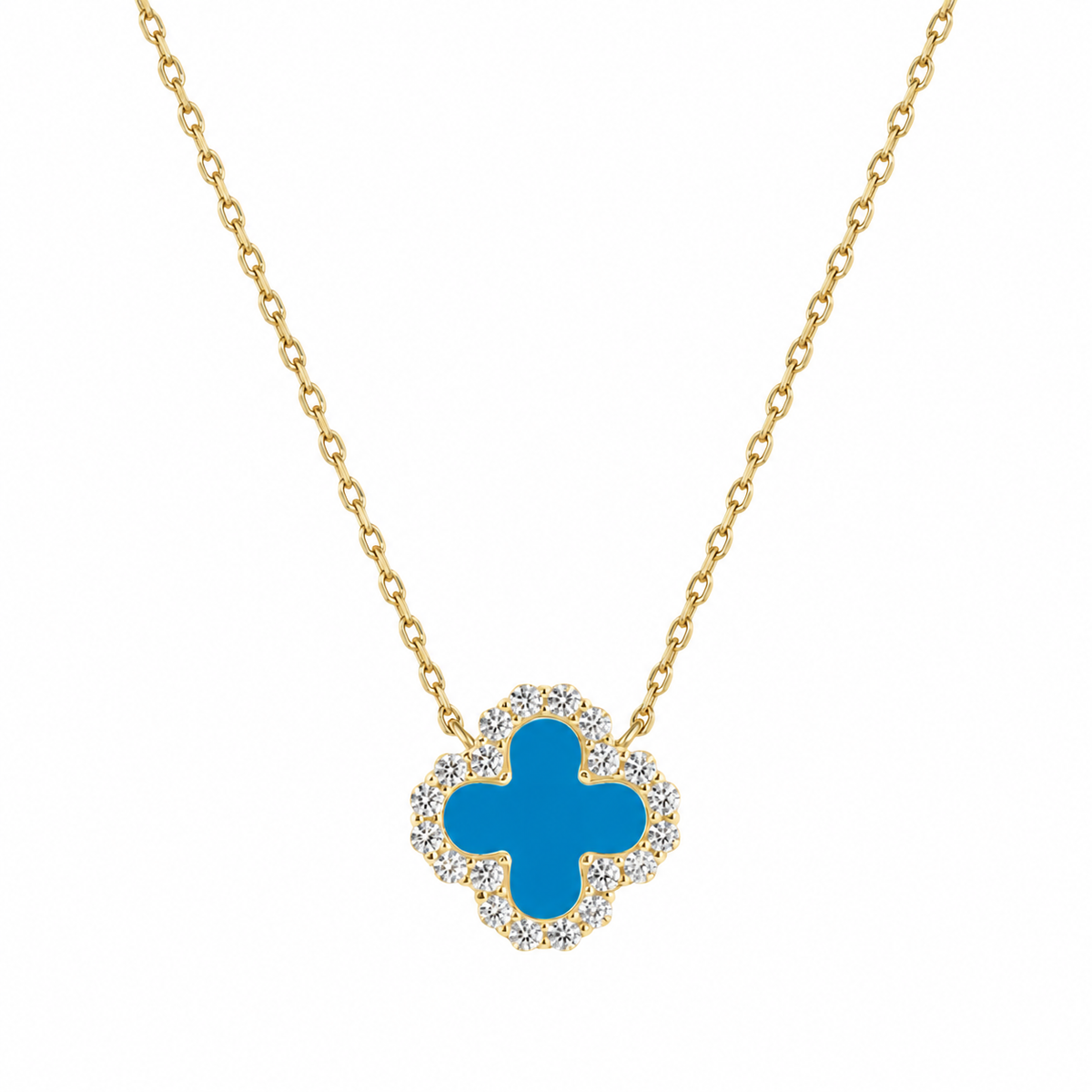 Blue Clover Necklace – 925 Sterling Silver, 14K Gold Plated