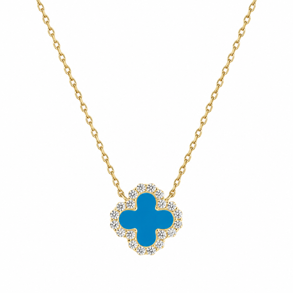 Blue Clover Necklace – 925 Sterling Silver, 14K Gold Plated