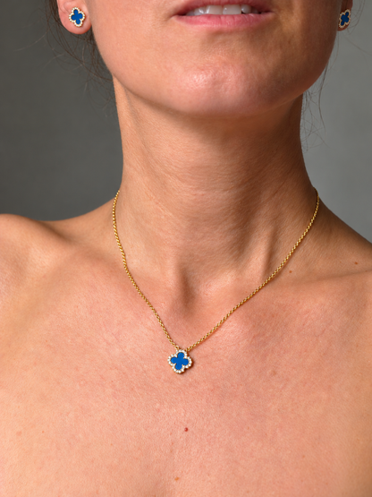 Blue Clover Necklace – 925 Sterling Silver, 14K Gold Plated