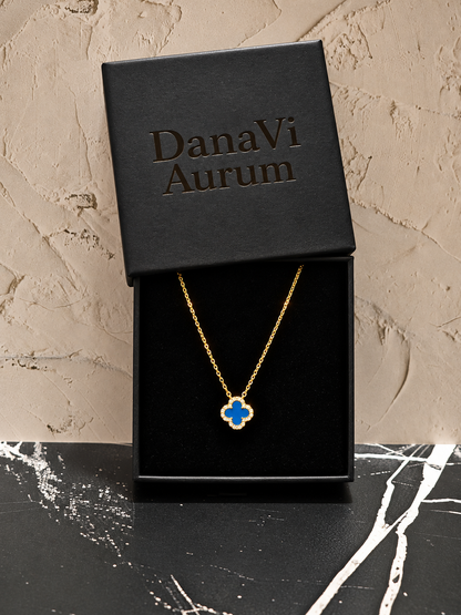 Blue Clover Necklace – 925 Sterling Silver, 14K Gold Plated