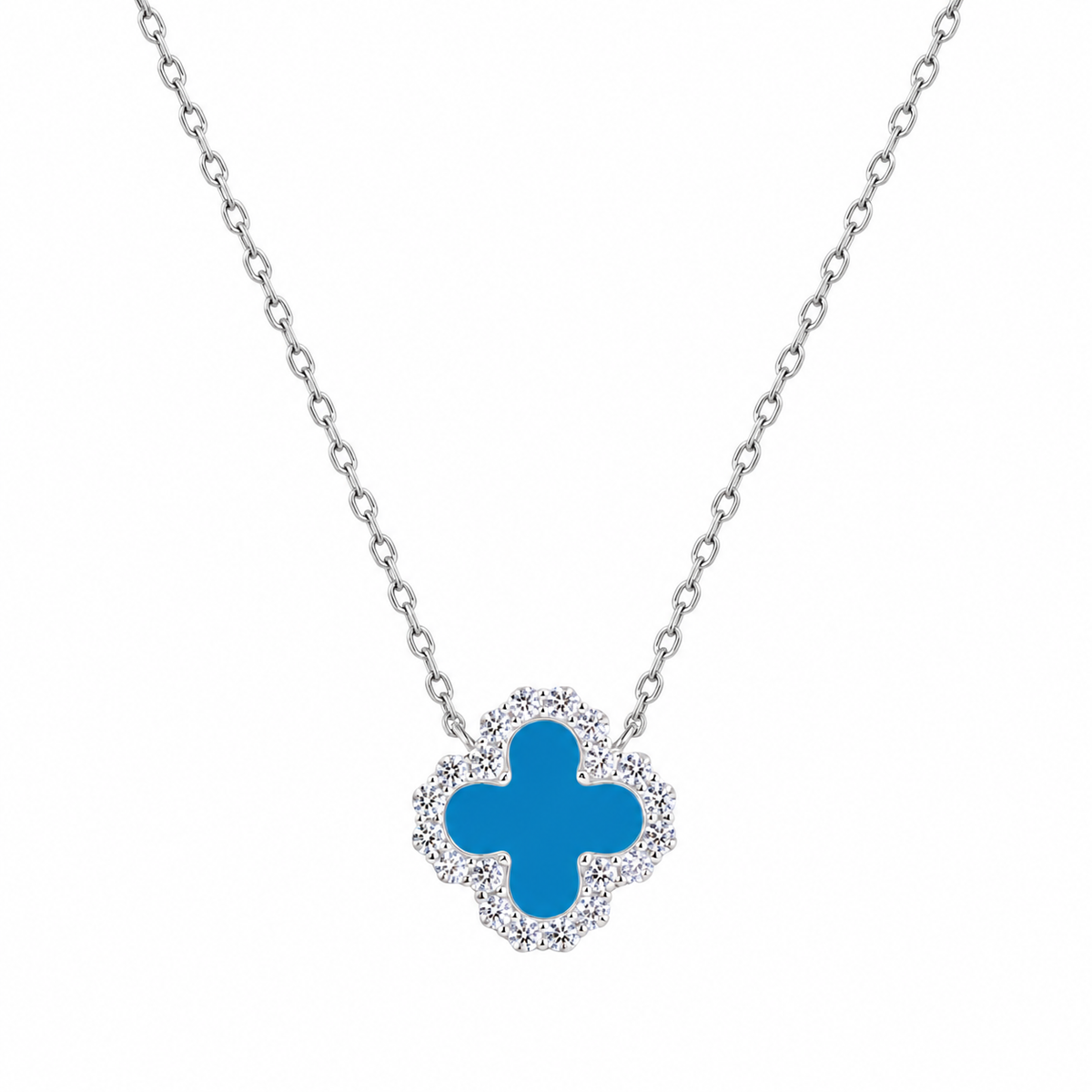 Blue Clover Necklace – 925 Sterling Silver