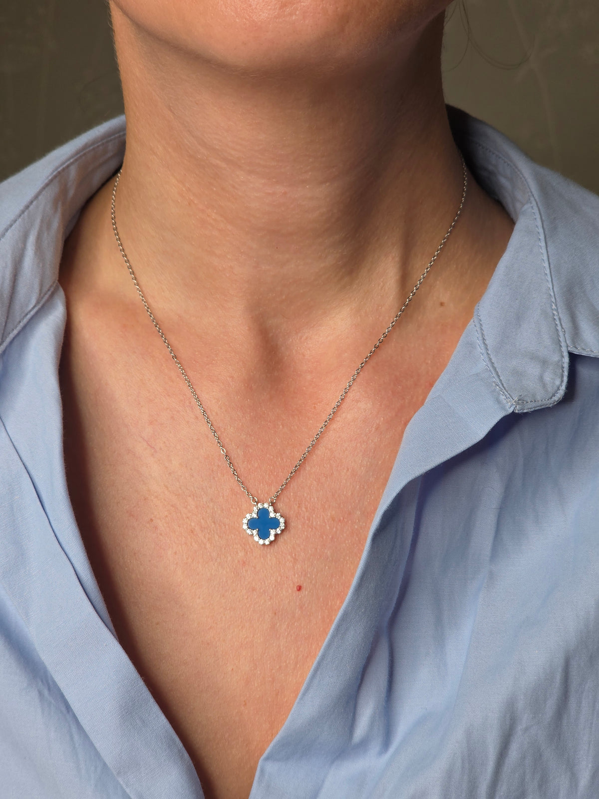 Blue Clover Necklace – 925 Sterling Silver