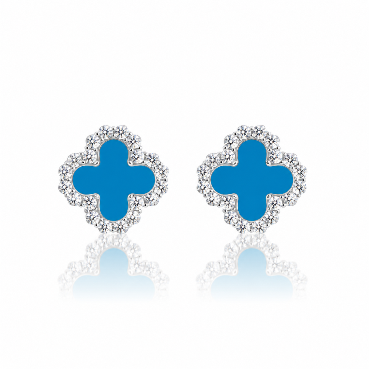 Blue Clover Stud Earrings – 925 Sterling Silver