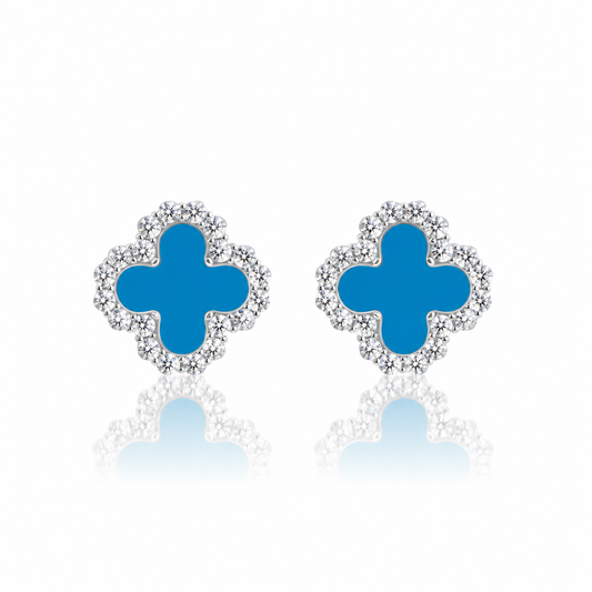 Blue Clover Stud Earrings – 925 Sterling Silver