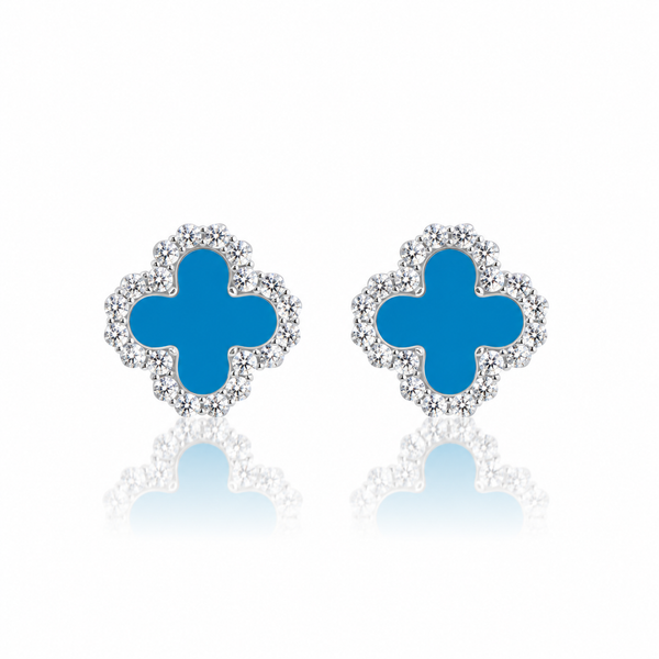 Blue Clover Stud Earrings – 925 Sterling Silver