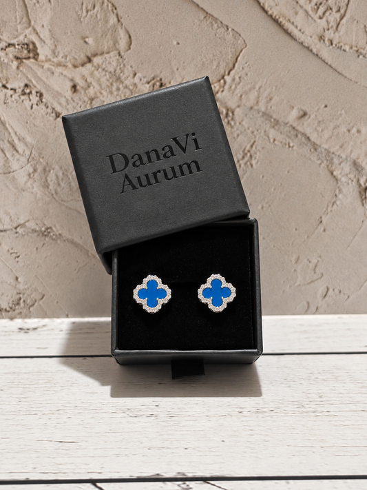 Blue Clover Stud Earrings – 925 Sterling Silver