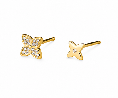 925 Sterling Silver 18k Gold Plated - Four-Leaf Clover Stud Earrings