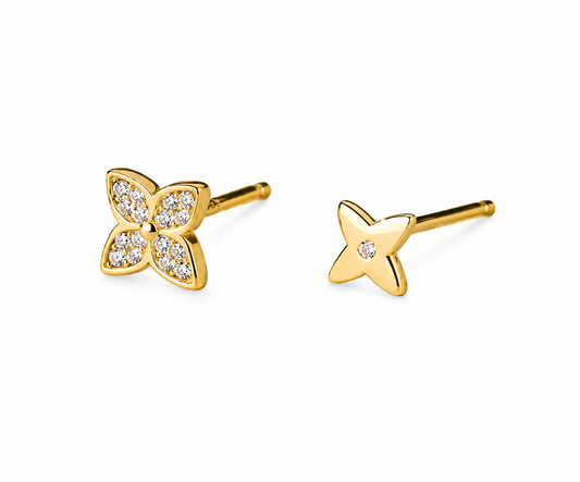 925 Sterling Silver 18k Gold Plated - Four-Leaf Clover Stud Earrings